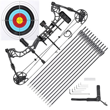 AW Pro Compound Bow Kit 35-70 Lbs Fit Adult Professional Hunting Target Practice Hunting Arrow Bow Archery, Black