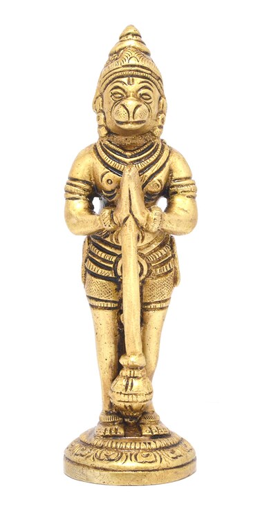 5 Inches Brass Humble Hanuman Statue, Standard, Antique Yellow, 1 Piece