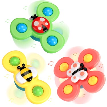 Suction Cup Spinner Toy, 3PCS Windmill Cartoon Animal Hand Spinning Toys with Suction Cups, Sensory Toys for Baby Adult Kids Toddlers Birthday Gift Bath Toys