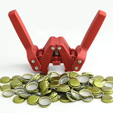 Beer Bottle Capper and Caps Kit, Crown Bottle Cappers Tool With Magnet for Bottle Capping, Red Baron Home Brew Hand Bottles Capper with 150 Crown Caps for Bottling (Beer Bottle Capper)