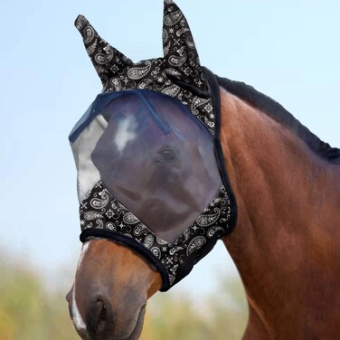 Harrison Howard LumiVista Horse Fly Mask Standard with Ears UV Protection for Horse Paisley Wave L Full Size