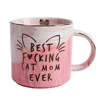Cat Mom Gifts for Women - Crazy Cat Lady Coffee Mug Gift for Kitten Lover Mom, Daughter, Sister, Aunt, Wife, Best Friends, BFF, Coworkers, Her - Best Mom Ever - Pink Marble Mug, Ceramic 11.5oz Cup