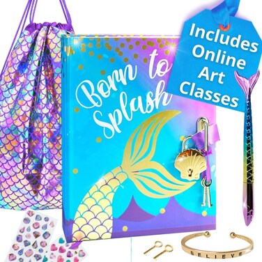 Life is a Doodle Diary with Lock and Key - Mermaid Gratitude Journal for Empowering Hearts &amp; Minds - Self Expression Daily Journal Notebook with Lock - Cute Notebook for Girls Keeps Secrets Safe