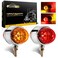 Partsam 2Pcs Amber/Red 17 LED Dual Revolution Watermelon Lights for Semi Truck, Chrome Double Face Auxiliary Turn Signal Lights Replacement for Freightliner Kenworth Peterbilt Trucks