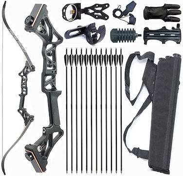 Takedown Recurve Bow and Arrow Package R3 Archery Set for Adults Metal Aluminum Alloy Riser Hunting Shooting Practice 30lb 35lb 40lb 45lb 50lb