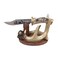 BestGiftEver Carved Handle Decorative Bear Blade Knife with Faux Antler Display Stand Hunting Cabin Home Decoration
