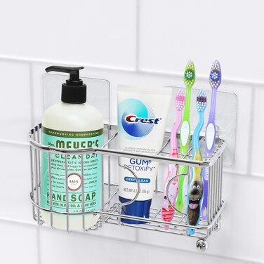 Simple Houseware Stainless Steel 6 Slots Toothbrush Holder Adhesive Wall Organizer, Chrome