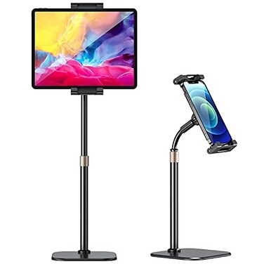 Tablet Stand Holder for Desk,Height Adjustable Cell Phone Stand,360&deg; Rotatable,Aluminum Alloy Cradle Holder Dock for 4.7"-12.9" Screen Phones,iPad,Nintendo Switch,Kindle,eBook Reader (Black)