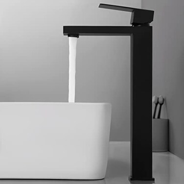 KES Bathroom Faucet Black Vessel Sink Faucet cUPC Certified, Single Hole Tall Bathroom Faucet Stainless Steel, L3156BLFF12-BK-UPC