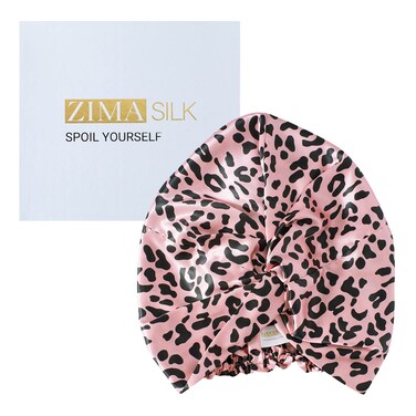 ZIMASILK 22 Momme 100% Mulberry Silk Bonnet for Sleeping &amp; Women Hair Care, Highest Grade 6A Silk hair wrap for sleeping with Premium Elastic Stay On Head (1Pc, Leopard Black/Pink)