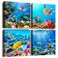 Bathroom Wall Decor Canvas wall art for living room Coral and Fish Modern Home Decor 4 Panels Stretched and Framed Ready to Hang blue Ocean Theme Sea Fish and sea Turtles undersea world Canvas Prints