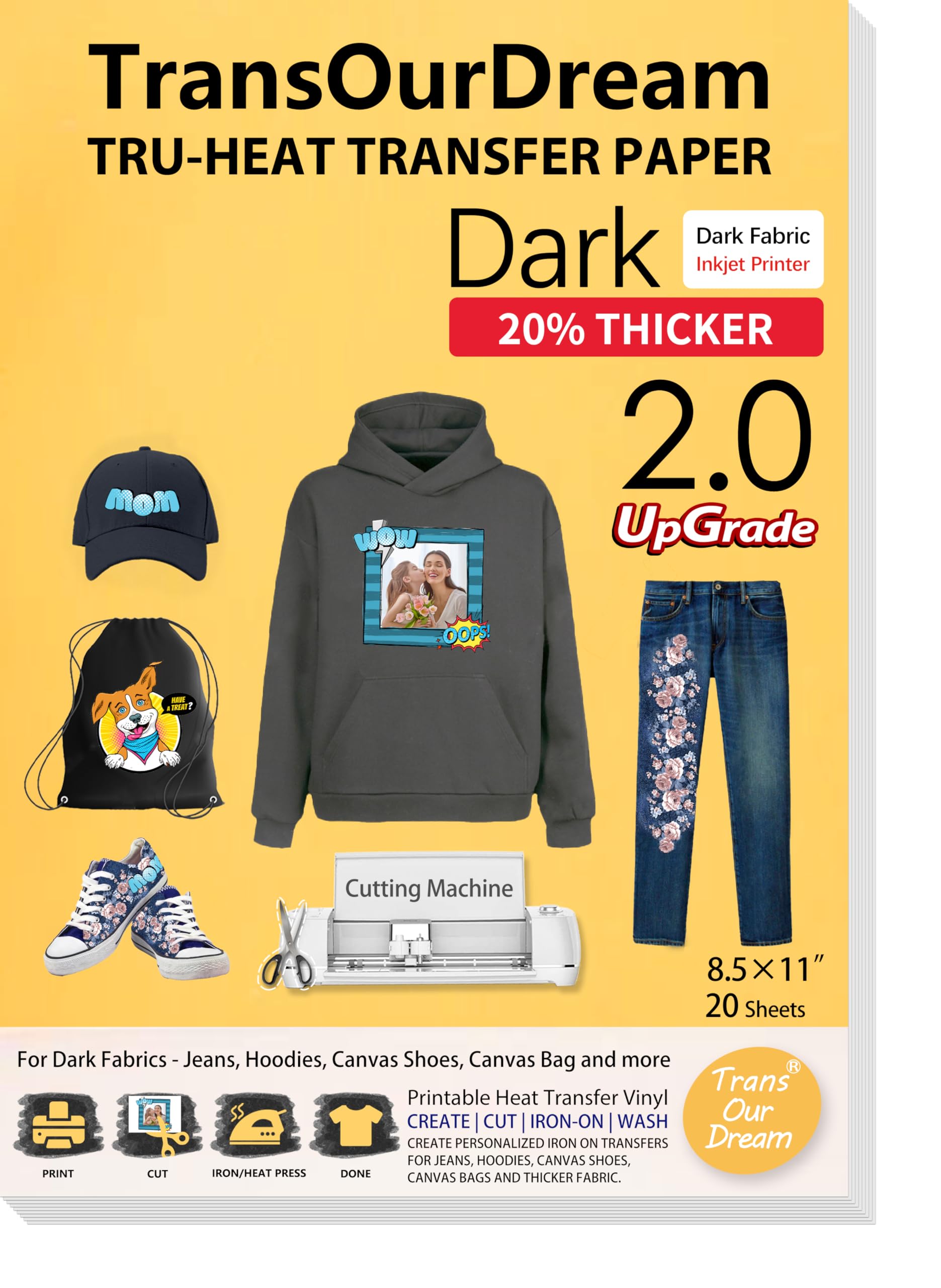 transourdream Transourdream Iron On Heat Transfer Paper For Dark T Shirts 20 Sheets 8 5x11 Dark 2 0 8.5x11in