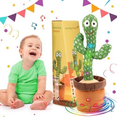 Emoin Dancing Cactus Tummy Time Toy, Talking Cactus Baby Toy with Lighting, Recording Adjustable Volume Singing Cactus Toy Mimicking Electronic Plush Toy for Toddlers 1 2 3 Years Old