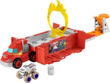 Fisher-Price Blaze and The Monster Machines Toy Car Race Track Launch &amp; Stunts Hauler Transforming Playset for Kids Ages 3+ Years