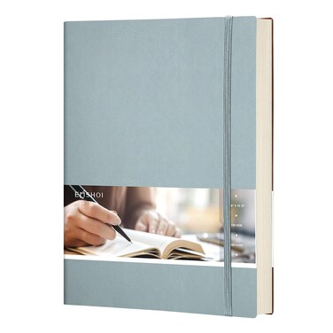 EMSHOI Dotted Journal Bullet Notebook, B5 Large Softcover Leather Journal, 192 Numbered Pages 100gsm Thick Dot Grid Notebook for Drawing Women Men Work School Supplies, 7.48"x10.15"-GrayBlue