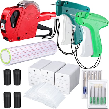 5117 Pieces Price Tag for Clothing Price Marking Labeler Clothes Garment Label Machine Pricing Attacher Applicator Plastic Fasteners Barb Ink Roller Tag Needle Price Label Sticker (Red, Green)
