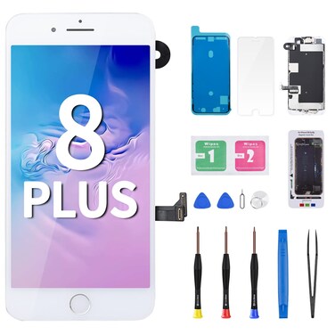 for iPhone 8 Plus Screen Replacement Home Button White 5.5" 3D Touch LCD Display Digitizer Earpiece Full Assembly Front Camera Speaker Proximity Sensor Glass Fix Tools kit A1864 A1897 A1898