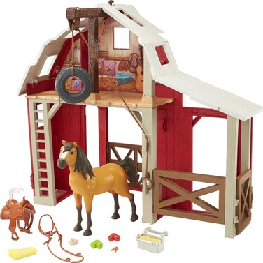 Mattel Spirit Untamed Spirit Untamed Barn Playset with Spirit Horse, Barn, 3 Play Areas, &amp; 10 Play Pieces, Great Gift for Ages 3 Years Old &amp; Up,HDK56