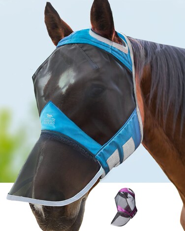 Harrison Howard CareMaster Pro Luminous Horse Fly Mask Large Eye Space Full Face Standard with Nose No Ears Voodoo Blue M Cob