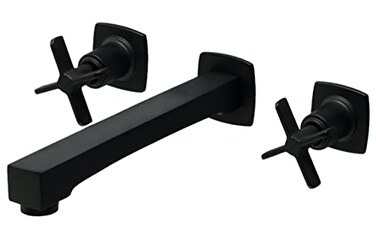 Matte Black Wall Mount Bathroom Faucet, Solid Brass Wall Faucet with Dual Cross Handles, 8 Inch Center Sink Faucet with 8 Inch Spout Reach, Rough in Valve Included, KOTTISAARI