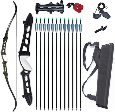 68" Bow and Arrows for Adults &amp; Youth Beginner Archery Takedown Recurve Bow Athletic Bow Competition Longbow Metal Riser Right Hand for Outdoor Shooting Training Practice (Black, 38lb)