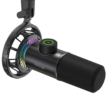 FIFINE USB Gaming Microphone, RGB Dynamic Mic for PC, with Tap-to-Mute Button, Plug &amp; Play Cardioid Mic with Headphone Jack for Streaming, Podcast, Twitch, YouTube, Discord- K658