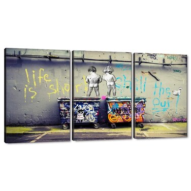 MAMAGO Large Bansky Street Graffiti Wall Art 3 Pieces Inspirational Quotes Canvas Picture for Living Room Bedroom Office Modern Wall Decor Framed Artwork Ready to Hang-24"x36"x3pcs