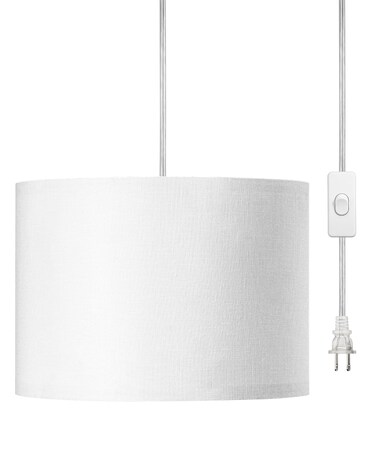 DEWENWILS Hanging Pendant Light with Plug in Cord, Plug in Wall Light with 15Ft Cord, On/Off Switch, White Fabric Lamp Shade, Hanging Light Fixture for Bedroom, Kitchen, Living Room, Dining Table