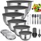 Wildone Mixing Bowls with Airtight Lids, 22 PCS Stainless Steel Mixing Bowls Set, 3 Grater Attachments, Measurement Marks &amp; Non-Slip Bottom, Size 5, 4, 3, 2,1.5, 0.63QT, Ideal for Mixing &amp; Prepping