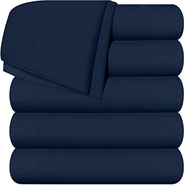 Utopia Bedding Flat Sheets - Pack of 6 - Soft Brushed Microfiber Fabric - Shrinkage &amp; Fade Resistant Top Sheets - Easy Care (Twin, Navy)