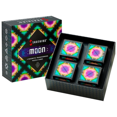 SHASHIBO Shape Shifting Box - Award-Winning, Patented Fidget Cube w/ 36 Rare Earth Magnets - Transforms Into Over 70 Shapes, Gift Box, Download Fun in Motion Toys Mobile App (Moon, 4 Pack)