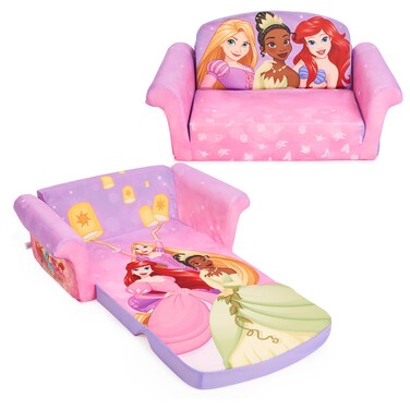 Marshmallow Furniture, Children's 2-in-1 Flip Open Foam Compressed Sofa, Disney Princesses