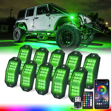 Xprite RGB LED Rock Lights Wide Angle Bluetooth Multicolor Neon Lighting Footwell Underglow Kits w/Wireless Remote, Compatible Jeep Off-Road Trucks Cars UTV ATV SUV RZR Motorcycles Boats 6 Pods