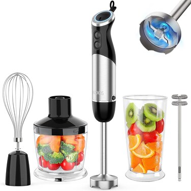 KOIOS Upgraded Immersion Blender Handheld, 1000W 12-Speed 5 in 1 Hand Mixer Stick Blender with 304 Stainless Steel Blade,Food Processor,Beaker,Egg Whisk&amp;Milk Frother,Non-BPA,Smoothies Pur&eacute;e Baby Food