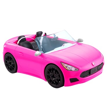 Barbie Toy Car, Bright Pink Doll-Sized Convertible with 2 Seats, Seatbelts &amp; Rolling Wheels, Realistic Details