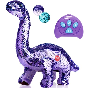 Koonie Dinosaur Toys for Girls, 2 Year Old Girl Toys, Purple Dinosaur Remote Control Reversible Sequins Dinosaur Toy Can Repeat Walk Roar Sing, Christmas Birthday Gifts for 2-7 Years Old Kids Toddler
