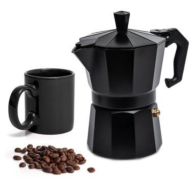 Mixpresso Aluminum Moka Stove Coffee Maker With Coffee Mug, Moka Pot for Gas &amp; Electric Stove Top, Classic Italian Espresso Maker, 3 Cup 5 oz