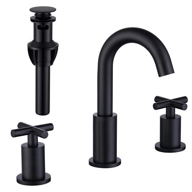 Black 8 Inches 2 Handle Widespread Bathroom Faucet, 3 Hole Bathroom Faucet Matte Black with Valve and Pop Up Drain Assembly by ChiLDano, CH2133BK