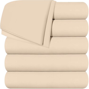 Utopia Bedding Flat Sheets - Pack of 6 - Soft Brushed Microfiber Fabric - Shrinkage &amp; Fade Resistant Top Sheets - Easy Care (Queen, Beige)