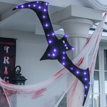 EAMBRITE Halloween Window Lights 4FT Giant Bat Light with 80 LED Purple Lights Waterproof Light Up Bat Spooky Hanging Halloween Decorations Outdoor for Porch Yard Wall Fireplace Outside Decor