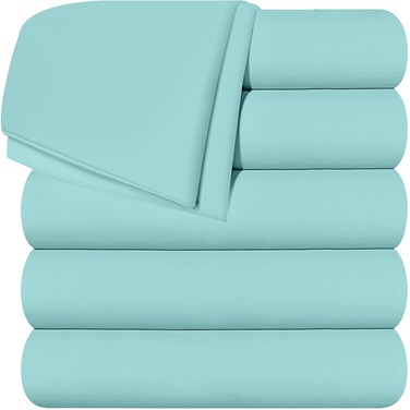 Utopia Bedding Flat Sheets - Pack of 6 - Soft Brushed Microfiber Fabric - Shrinkage &amp; Fade Resistant Top Sheets - Easy Care (Queen, Spa Blue)