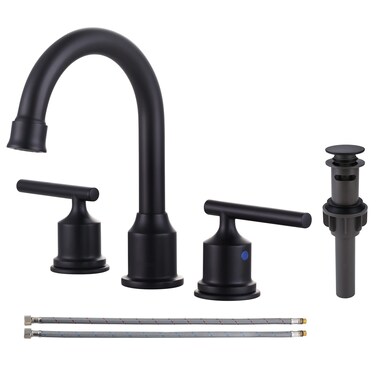 WOWOW 2 Handle Bathroom Faucet Matte Black Bathroom Sink Faucet Widespread Faucet with Pop Up Drain Brass Bathroom Faucet 3 Hole Vanity Faucet 8 Inch Basin Faucet