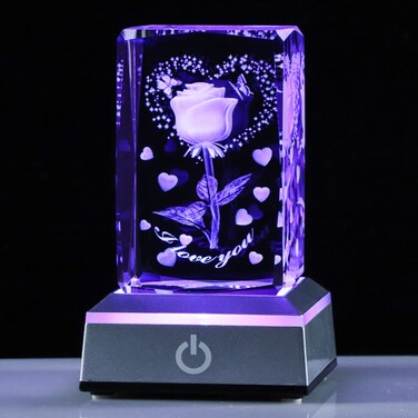 YWHL 3D Engraved Romantic Crystal I Love You Rose Gifts for Her Girlfriend Wife on Anniversary Mothers Day Birthday Presents for Mom Women