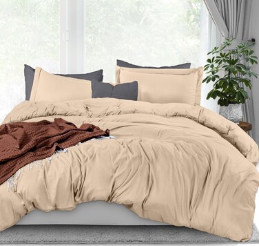 Utopia Bedding Duvet Cover King Size - 1 Comforter Cover with 2 Pillow Shams - 3 Pieces Bedding Duvet Cover with Zipper Closure - Soft Brushed Microfiber, 104 X 90 Inches (Beige)