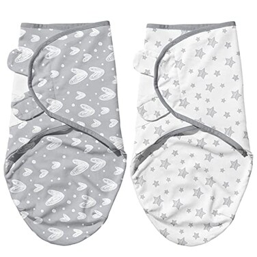 Biloban Baby Swaddles 0-3 Months for Boy Girls, Baby Swaddle, Newborn Swaddle, Cotton Swaddle Blanket, Baby Essentials, Lovely Grey Print, 2 Pack