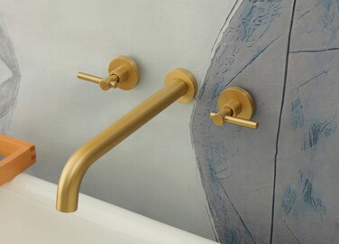Wall Mount Tub Filler,Two Handle Bathtub Wall Faucet,Extra Long Spout Reach with High Water Flow,Brass Rough in Valve Included,Gold Brushed