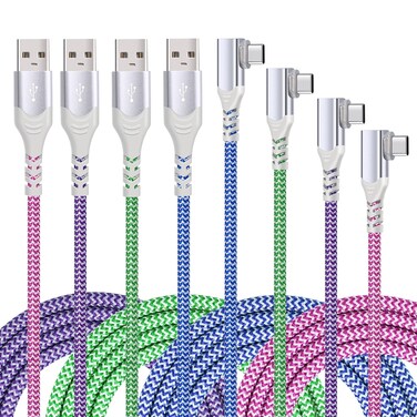 Eversame Right Angle Type C Cable(4-Pack 10FT), USB C Cable Nylon Braided Type C Charger Fast Charging Compatible with Samsung Galaxy S24 S23 S22 S21 S20 S8 S9 S10 Plus, Note 10+, iPhone 15 Pro Max