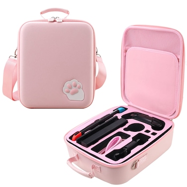 Portable Hard Shell Nintendo Switch Case,Pink Cute Cat Paw Deluxe Storage Shoulder Bag Compatible with Nintendo Switch for Console, Dock, Pro Controller, Joy-Con grip, Pokeball Plus &amp; Accessories.
