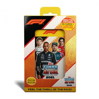 2021 Topps F1 Turbo Attax Cards - Mega Tin (56 Cards + LE Gold Sebastian Vettel)