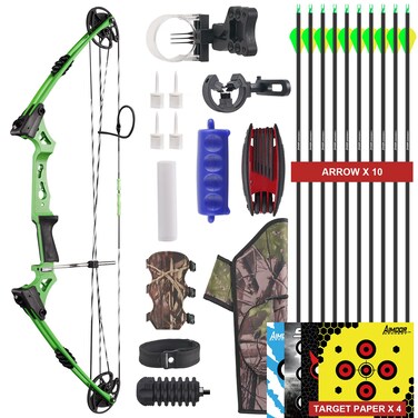 A6 Compound Bow kit with All Accessories for Hunter and Archery Enthusiast,75% Let Off,Limb Made in USA,23.5-30.5" Draw Length,30-70lbs Draw Weight,320FPS,Limited Life-time Warranty(Green)